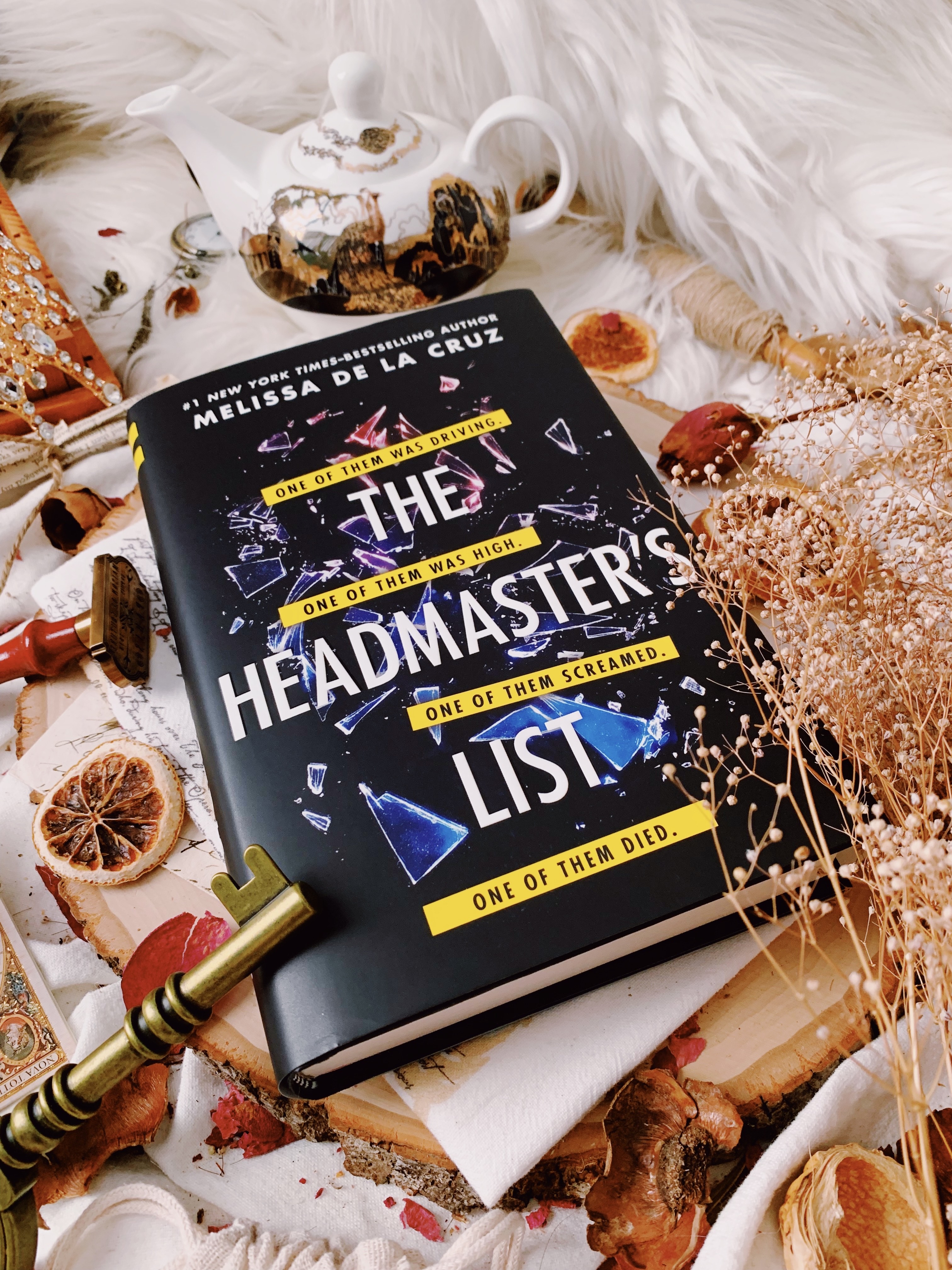 Flatlay photo of a hardcover copy of The Headmaster's List.